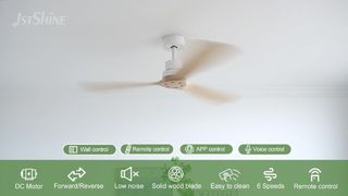 Moderner 52-Zoll-Deckenventilator aus Massivholz mit Gleichstrommotor