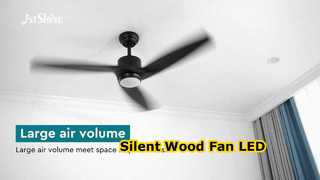 Moderner Deckenventilator aus schwarzem Holz mit LED-Licht