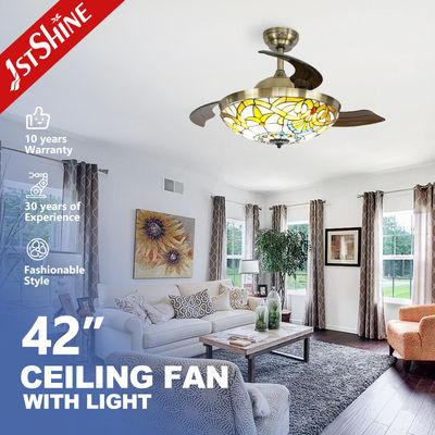 kaufen 42-Zoll-Rückziehbarer Deckenventilator mit 3-farbigem LED-Licht Online-Herstellung