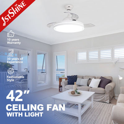 kaufen 42 Zoll Satin-Nickel-LED-Deckenventilator mit Klappklingen und einziehbarer Lichtquelle Online-Herstellung
