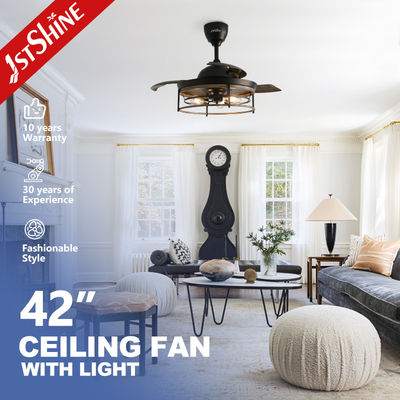 kaufen 42 Zoll Bauernhaus E27 Moderne LED Unsichtbare Deckenventilator Rückziehbare Klinge Deckenventilator Lichter Online-Herstellung