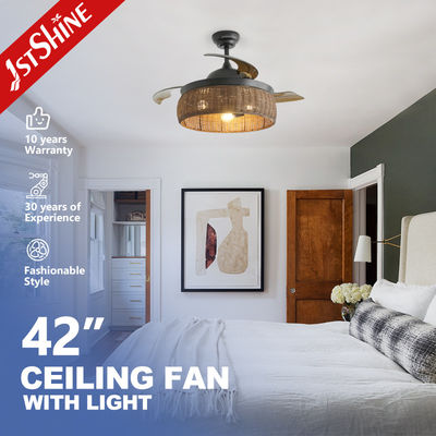 kaufen Gewebter Rattan-Käfig-Deckenventilator mit leichter Villatik-unsichtbarer Klinge Dc 240v Online-Herstellung