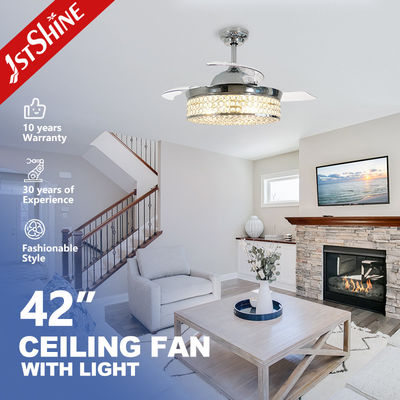 kaufen Einziehbare Flügel AC Motor Low Energy Crystal Deckenventilator Licht für Schlafzimmer Online-Herstellung