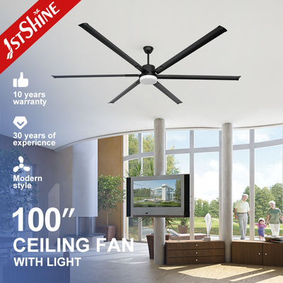100 Zoll schwarze moderne Metallklinge Großer DC-Motor Deckenventilator mit 3-farbigem LED-Licht