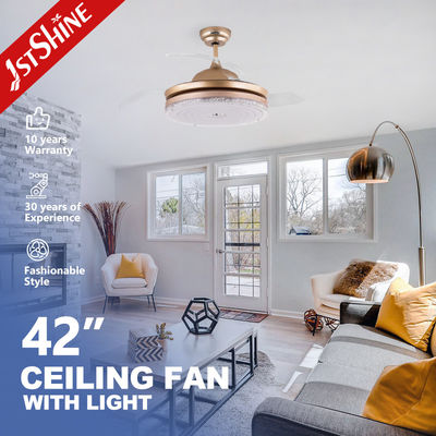 Unsichtbares Acryl-Lampenschirm klappbarer Deckenventilator mit dimmbarem Licht