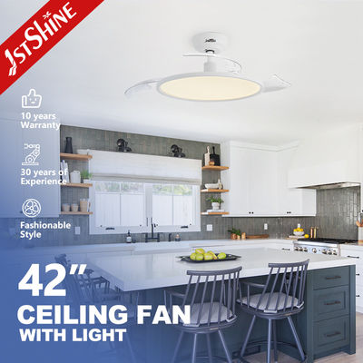 Ultrafeiner weißer, elegant gestalteter, einziehbarer Deckenventilator mit LED-Licht und 6
