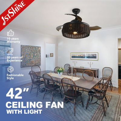 Guter Preis 1stshine Rattan Weaving Deckenventilator mit altmodischem Design und unsichtbaren Klingen Online